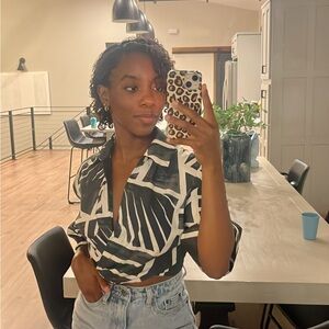 Zara Monochrome Geometric Button Down Shirt